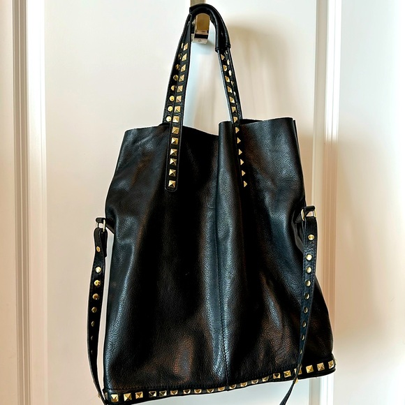 Zara black leather studded tote bag - Picture 1 of 14